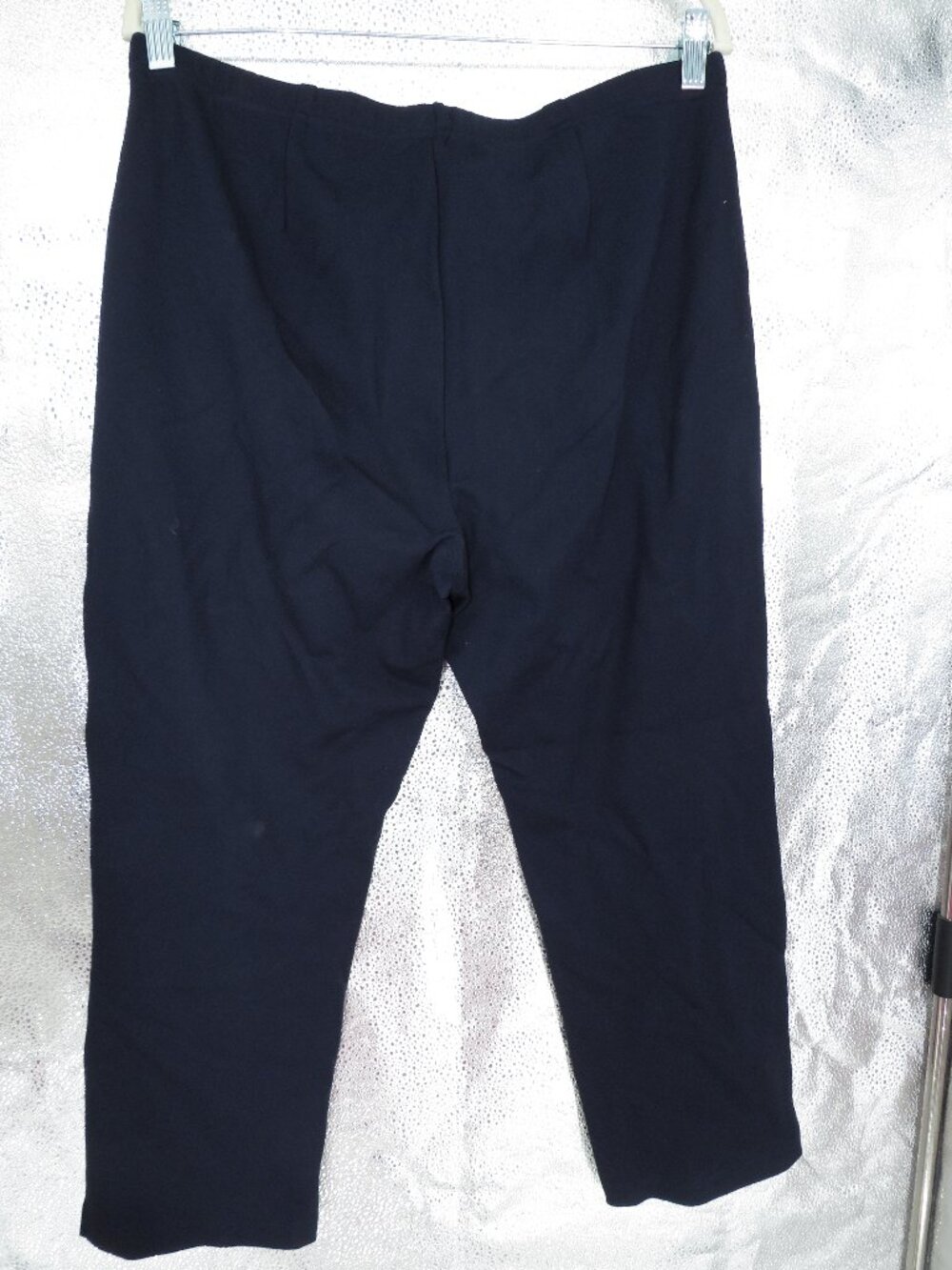 Lynn Ritchie Silver Knit Trousers Navy Blue High Rise Crop Pants Large NWT